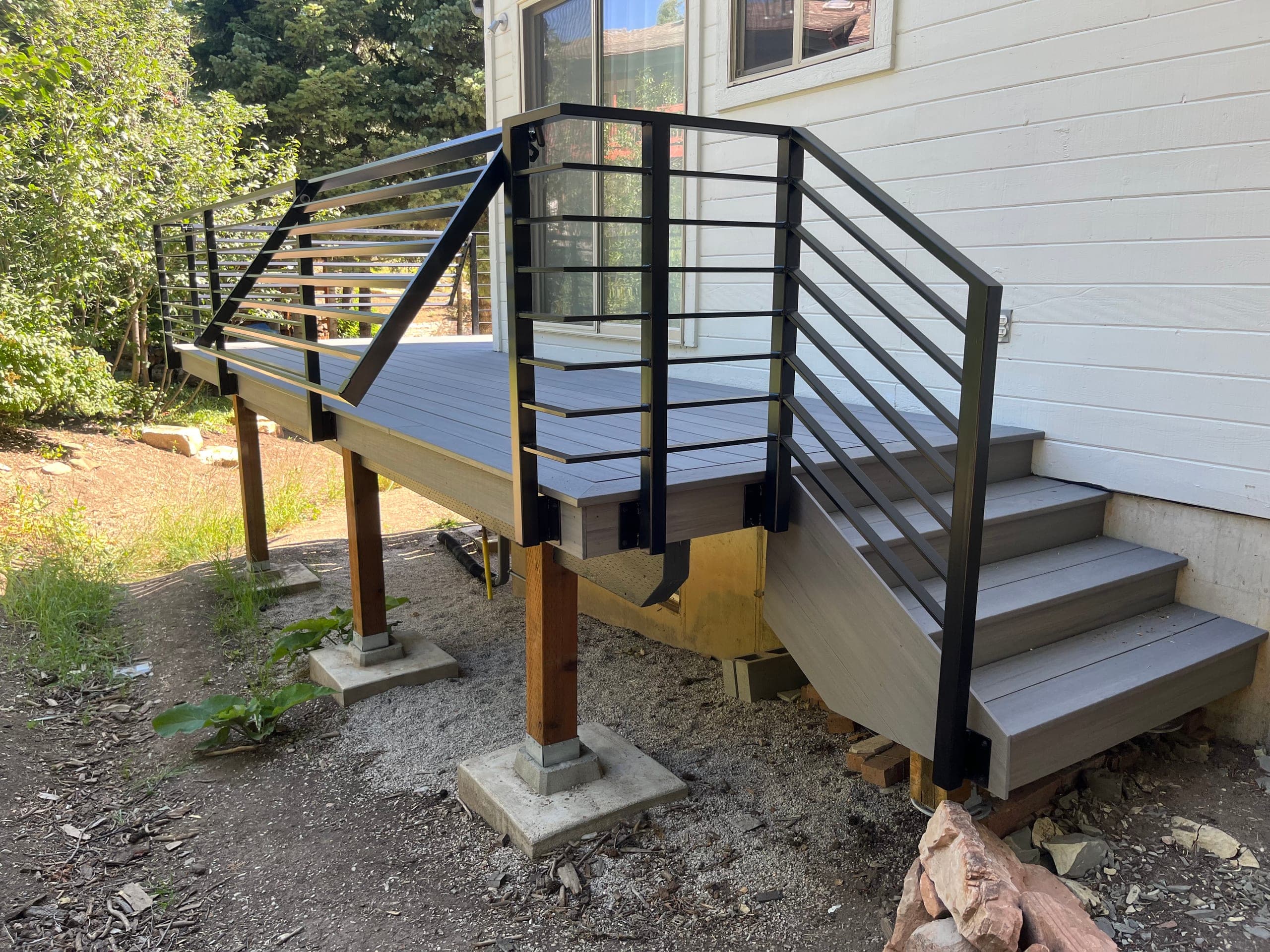Stair landing. Railings by Mike's Metals and More.